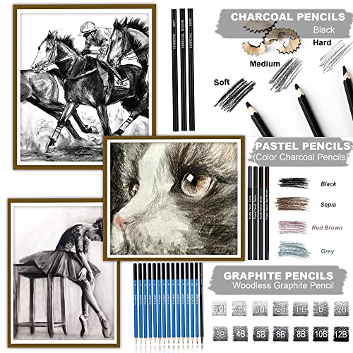 KALOUR 82 Pack Drawing Sketching Kit, Pro Art Supplies with Sketchbook, Include Tutorial,Colored, Graphite, Charcoal, Watercolor,Metallic & Pastel KALOUR