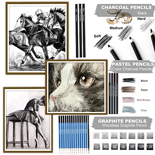 KALOUR 82 Pack Drawing Sketching Kit, Pro Art Supplies with Sketchbook, Include Tutorial,Colored, Graphite, Charcoal, Watercolor,Metallic & Pastel - WoodArtSupply