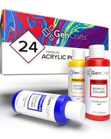 GenCrafts Acrylic Pouring Paint 24 Colors Pre-Mixed High Flow - Ready to Pour - 2 oz. Bottles - Vibrant Paints for Multi-Surface (Classic 24 x 60ml GenCrafts