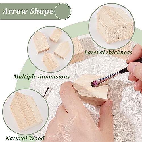 OLYCRAFT 12Pcs 4Sizes Unfinished Wooden House Shaped Blocks Arrow Shape Wooden Tray Plates Blank Wooden Cutouts Farmhouse Wooden Craft for Home OLYCRAFT