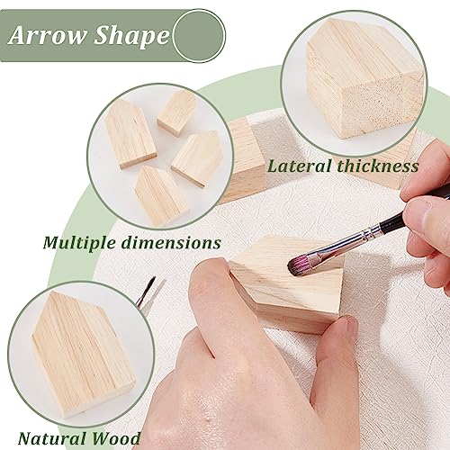 OLYCRAFT 12Pcs 4Sizes Unfinished Wooden House Shaped Blocks Arrow Shape Wooden Tray Plates Blank Wooden Cutouts Farmhouse Wooden Craft for Home