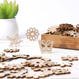 Creaides 100pcs Mini Bird Wood DIY Crafts Cutouts Wooden Bird Flower Butterfly Slices Embellishments Gift Unfinished Wood Ornaments for DIY Projects Creaides