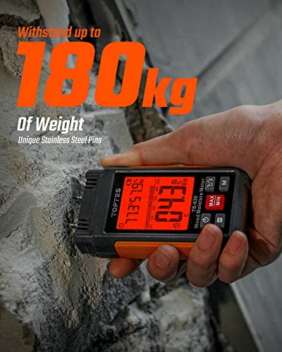 TopTes TS-630 Wood Moisture Meter for Firewood/Drywall, 2.25-inch LCD Screen with 3 Color Backlight Dry-Moisture-Wet Display, 2 Mode 7 Calibration