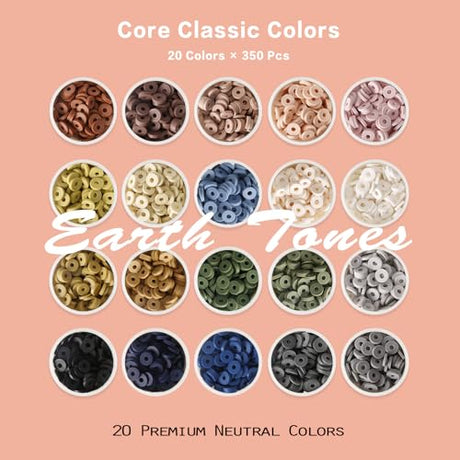 ADIIL 7200pcs Clay Beads Bracelet Making Kit, 20 Neutral Colors 6mm Polymer Heishi Beads for Jewelry Making, Friendship Bracelet Kit with Letter ADIIL