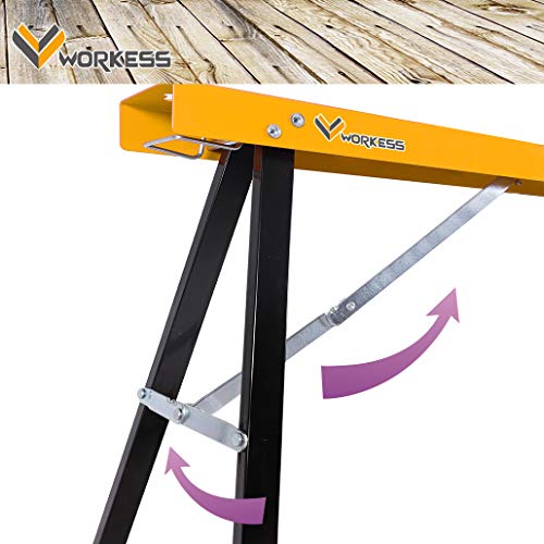 WORKESS Saw Horses 2 Pack Folding, Portable Saw Horses Heavy Duty 550 lbs Weight Capacity Portable Folding Legs and Easy Carry Handle WORKESS
