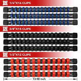 ALOANES 9 PC ABS Socket Organizer, 1/2 inch, 3/8 inch and 1/4 inch Drive Socket Rail Holders, Heavy Duty Socket Racks, Black Rails with Red, Blue and ALOANES