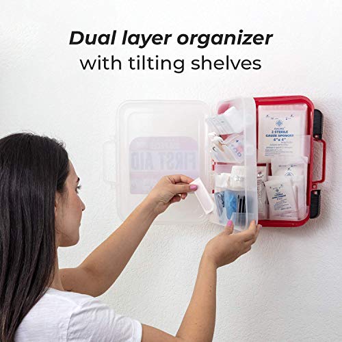 M2 BASICS Professional 350 Piece Emergency First Aid Kit | Business & Home Medical Supplies | Hard Case, Dual Layer, Wall Mountable | Office, Car, M2 BASICS