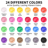Acrylic Paint Set with 12 Art Brushes, 24 Colors (2 oz/Bottle) Acrylic Paint for Painting Canvas, Wood, Ceramic and Fabric, Paint Set for Beginners, TMOL