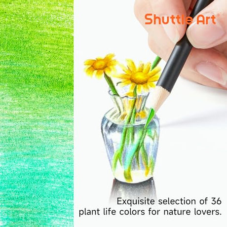 Shuttle Art 36 Colored Pencils, Botanical Themed Colored Pencils for Adult Coloring, Soft Core Color Pencils, Coloring Pencils for Adults Kids Shuttle Art