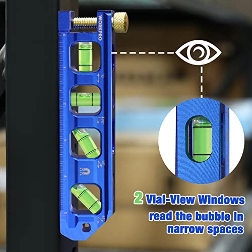 WORKPRO Conduit Bending Level, Magnetic Torpedo Level, Pipe Level, Bubble Vials for 0°/90°/30°/45° Measurements, Aluminum Alloy Construction, - WoodArtSupply