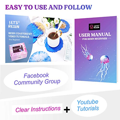 LET'S RESIN Epoxy Resin,Resin Coaster Molds Kit,16oz Resin Starter Kit for Beginners,Include Epoxy Resin,Coaster Molds, and Mica Powder for Resin LET'S RESIN