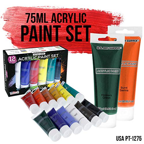 U.S. Art Supply Sip and Paint Art Party Painting Kit - 6 Easels, 12 Paint Tube Set, 12 Canvas Panels, 6 Brush Sets & 6 Aprons U.S. Art Supply