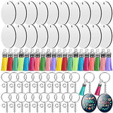 Sublimation Blanks Keychains Products, 80 PCS Keychains Tag Bulk with 2 Inch Heat Transfer Double-Side Round Coasters Blanks, Key Chains, Tassels, Cruzix