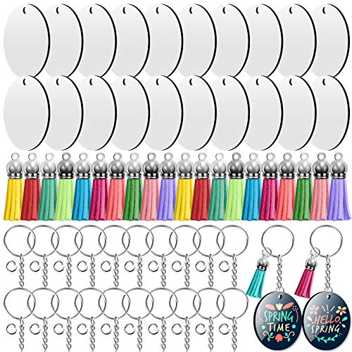 Sublimation Blanks Keychains Products, 80 PCS Keychains Tag Bulk with 2 Inch Heat Transfer Double-Side Round Coasters Blanks, Key Chains, Tassels, - WoodArtSupply