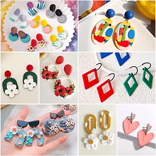 Polymer Clay Earring Making Kit- 30 Clay Earring Cutters, 24 Color Polymer Clay, 8 Circle Cutters, Rollers, B7000 Glue, 640 PCS Earring Making Tools Lucomb