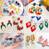Polymer Clay Earring Making Kit- 30 Clay Earring Cutters, 24 Color Polymer Clay, 8 Circle Cutters, Rollers, B7000 Glue, 640 PCS Earring Making Tools Lucomb