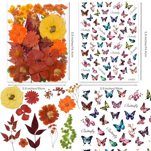 141PCS Brown Fall Dried Pressed Flowers for Resin - Youthbro Real Nature Flowers Herb Set for Christmas DIY Candle Soap Vase Making Nail Card - WoodArtSupply