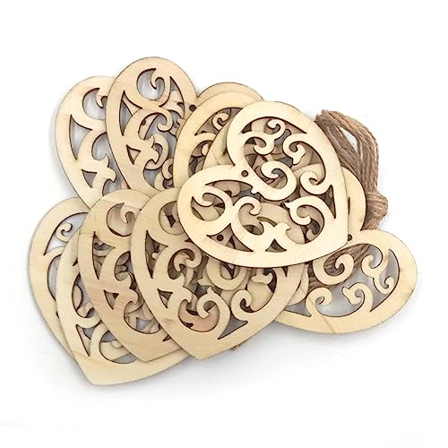 TEHAUX 10pc Unfinished Wood Shapes Heart Wood Slices Wood Heart Confetti Wood Wedding Confetti Wood Log Slices Heart Shaped Wood Unfinished Wood TEHAUX