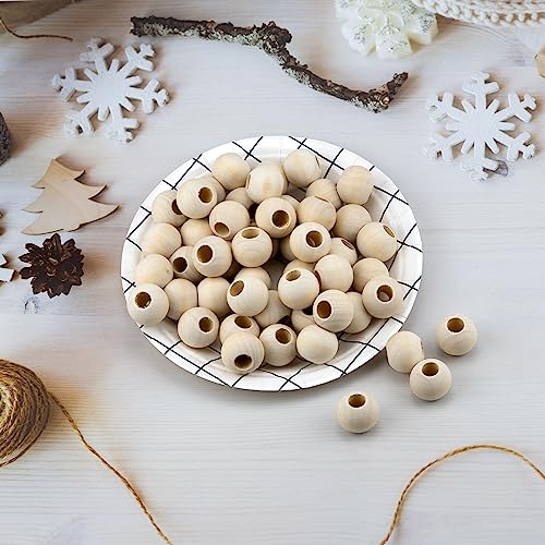 50 Pcs Unfinished Wood Beads for Crafts with Holes 25mm Diameter 3/8" Hole Round Wooden Beads for Craft Natural Color Round Wood Beads Wooden Spacer