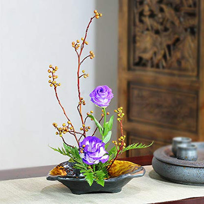 WANDIC Flower Arranging Pot, Irregular Ceramic Kenzan Flower Pot with 4.6cm Flower Pin Frog Black Flower Vase with Glaze in Random Color for Ikebana - WoodArtSupply