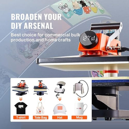 VEVOR Heat Press Machine, 5-in-1 12 x 15 inches Fast Heating, 360 Swing Away Digital Sublimation Transfer, T-Shirt Vinyl Transfer Printer for Banners