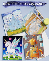 Nicpro 34PCS Kids Acrylic Paint Set with Pattern Canvas, Art Painting Supplies Kit with 12 Paints, 10 Brushes, 6 Canvas Panels, Table Easel, Paper Nicpro