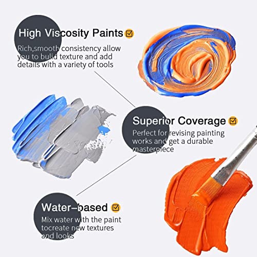 Colorful Acrylic Painting Kit - Paint Supplies Set with 24 Colors, 30 Brushes, 5 Canvases, 1 Pad, 2 Palette, 2 Sponge & 1 Wood Easel - Art Acrylic Colorful