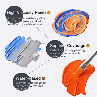 Colorful Acrylic Painting Kit - Paint Supplies Set with 24 Colors, 30 Brushes, 5 Canvases, 1 Pad, 2 Palette, 2 Sponge & 1 Wood Easel - Art Acrylic - WoodArtSupply