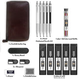 Nicpro 17PCS Metal 2mm Mechanical Pencil Set in Leather Case, 5 PCS 2.0 mm Lead Pencil Holders (4B 2B HB 2H 4H) 6 Tube Black Colored Lead Refills, Nicpro