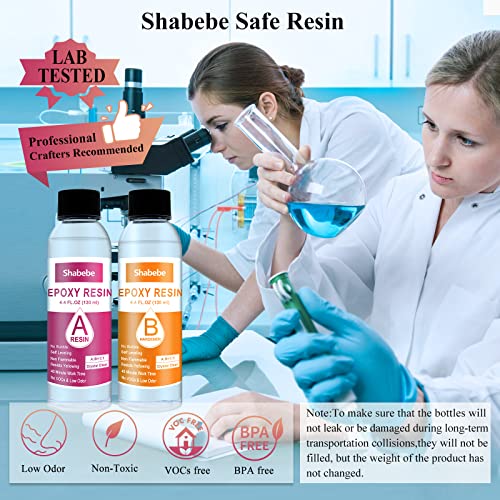 Epoxy Resin, 8.8OZ Resin Kit, Epoxy Resin Crystal Clear, Not Yellowing and No Bubble Self Leveling Easy Mix 1:1 Casting & Coating for DIY Jewelry Shabebe