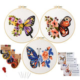 Anidaroel 3 Sets Butterfly Flower Pattern Embroidery Starter Kit for Beginners, Stamped Cross Stitch Kits for Beginners Adults Include Embroidery Anidaroel