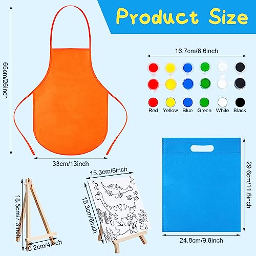 Tenceur 48 Pcs Kids Paint Party Favors Sets with 12 Pcs 5.9 x 5.9 Pre Drawn Canvas Panel and Wooden Easel Set Paint Pots and Brushes, 12 Pcs Mini Tenceur