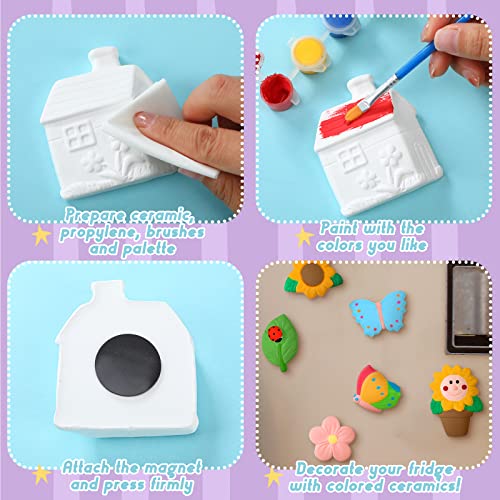 12 Sets Arts and Crafts Set Painting Kit for Kids Unpainted DIY Ceramic Figurines Paint Your Own Figurines with 12 Magnet 2 Brushes and 1 Palette - WoodArtSupply