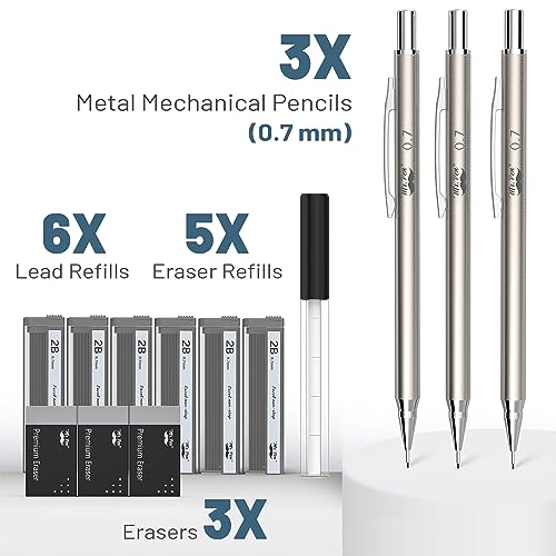 Mr. Pen- Metal Mechanical Pencil Set, 0.7mm, 3 Pack, 0.7 mechanical pencils, mechanical pencil .7, Sketching Pencils, Drafting Pencil, Mechanical