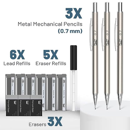 Mr. Pen- Metal Mechanical Pencil Set, 0.7mm, 3 Pack, 0.7 mechanical pencils, mechanical pencil .7, Sketching Pencils, Drafting Pencil, Mechanical