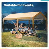 ADVANCE OUTDOOR 10x20 ft Steel Carport with Adjustable Height from 9.5 to 11 ft, Heavy Duty Car Canopy Garage Party Tent Boat Shelter Portable, Beige ADVANCE OUTDOOR