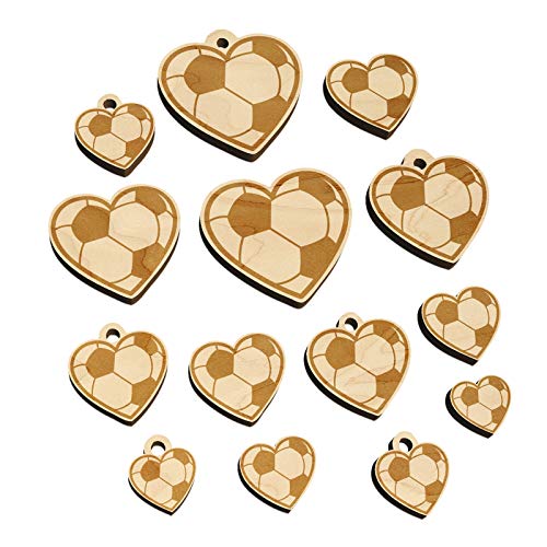 Heart Shaped Soccer Ball Futbol Sports Mini Wood Shape Charms Jewelry DIY Craft - Various Sizes (16pcs) - No Hole Sniggle Sloth