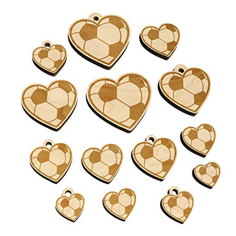 Heart Shaped Soccer Ball Futbol Sports Mini Wood Shape Charms Jewelry DIY Craft - Various Sizes (16pcs) - No Hole Sniggle Sloth