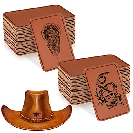 40 Pcs Leatherette Hat Patches with Adhesive, Blank Rectangle Faux Leather Patches for Custom Hats Clothes Bags DIY Crafts Fabric Repair Sew Laser ywchoshe