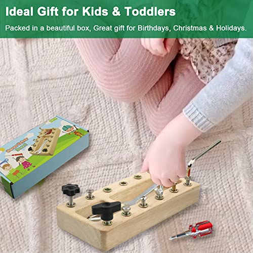 Inslat Montessori Screwdriver Board Set, Wooden Montessori Toys for 3 4 5 Year Old Kids, Educational Screw Board Sensory Learning Toys STEM Fine