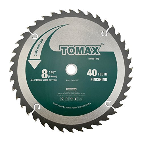 TOMAX 8-1/4-Inch 40 Tooth ATB Finishing Saw Blade with 5/8-Inch DMK Arbor - WoodArtSupply