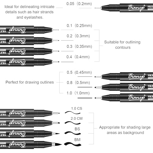 Bianyo 12 Black Alcohol Markers Set, Dual Tip Bullet & Chisel Art Marker Set with Pen Case