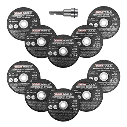 OEMTOOLS 26528 10 Piece Cut Off Wheel Set with Mandrel, Cutoff Wheel Mandrel Set, Premium Metal Cutting Wheels w/ 3/8" Arbors, Die Grinder Cut Off - WoodArtSupply