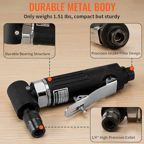 BAIWEN 1/4" Right Angle Air Die Grinder - 90 Degree Heavy Duty 20,000 RPM Compressed Sander Polisher Tool for Contour Grinding, Polishing, Milling, Baisiky