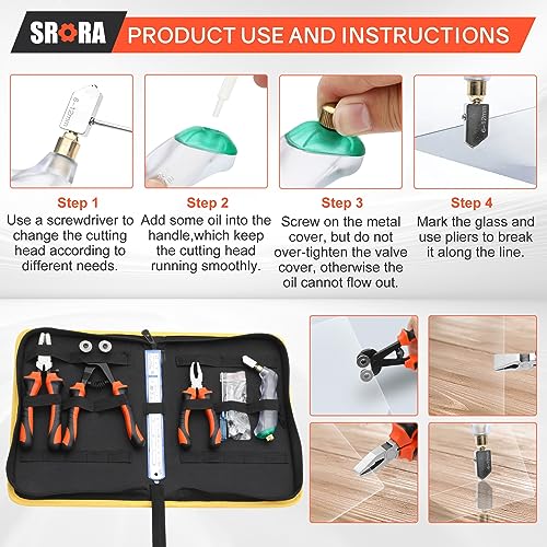 SOROA 21PCS Heavey Duty Mosaic Glass Cutter Kits-Oil Feed Stained Glass Cutter Tool Set-Include Mosaic Wheeled Glass Nipper with Replacement Glass - WoodArtSupply