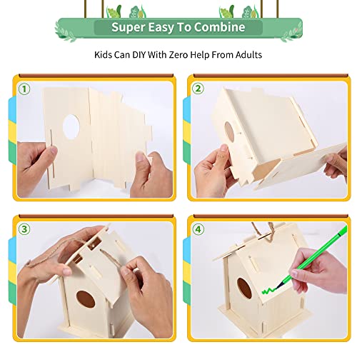 ILHSTY 18 Pack Large Paintable DIY Wooden Bird Houses Kits for Kids, Kids Crafts Wood Houses for Crafts Class Parties Birthday, DIY Crafts and Art - WoodArtSupply