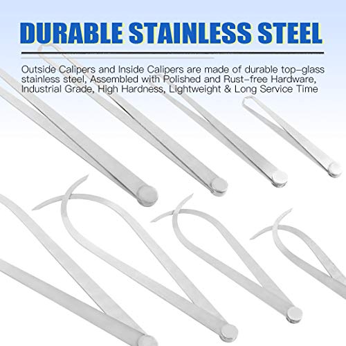 Glarks 8Pcs Stainless Steel Inside Outside Caliper Set, 4'' 8'' 10'' 12'' Straight/Bent Leg Ceramic Pottery Measuring Tools for Carving, Shaping, Glarks