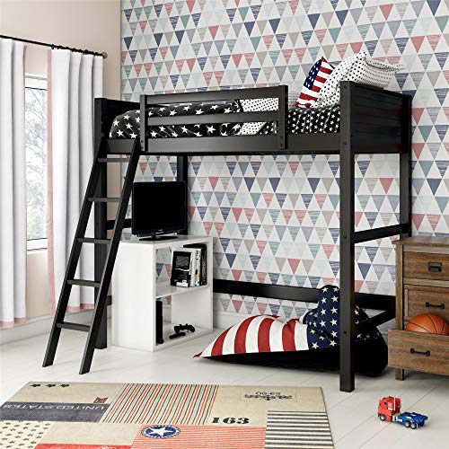 DHP Moon Bay Black Wooden Loft Bed for Kids - Twin Size with Ladder and Guardrails - WoodArtSupply