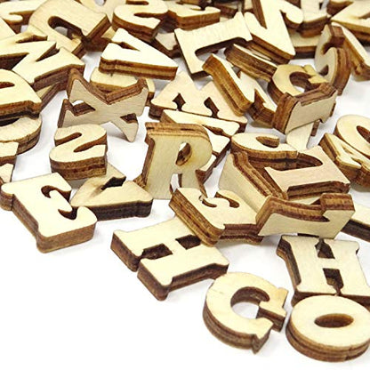 Honbay 104PCS 15mm/0.6inch Wooden Letters, Letter Wood Pieces Wood Slices Wood Chips for DIY Crafts - 26 Letters, 4pcs for Each