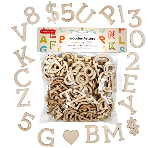 Incraftables Wooden Letters for Crafts (2 inch Big). A-Z Alphabet Unfinished Wood Letter with 0-9 Numbers & Symbols (172 pcs). Best Large & Small
